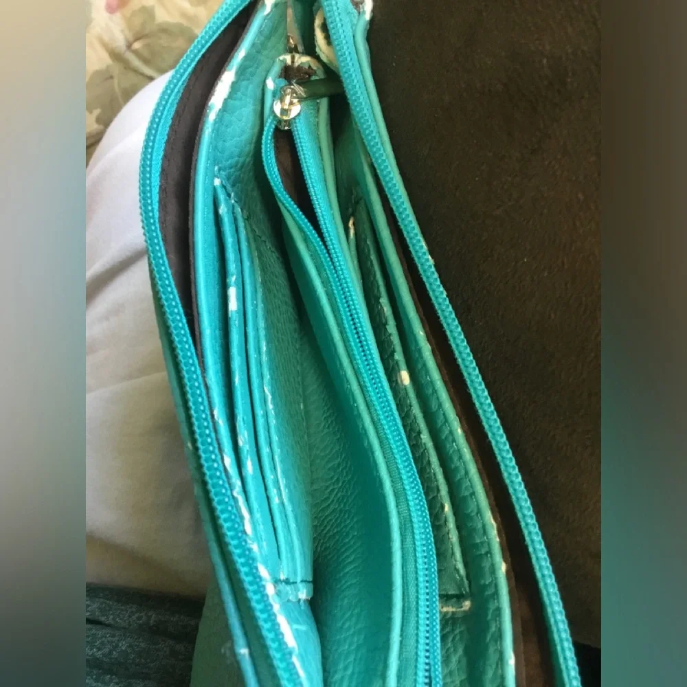 Michael Kors Teal Leather Crossbody Bag with Gold MK Emblem